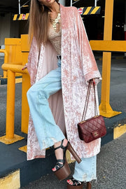 Gorgeous Glossy Velvet Long Bell Sleeve Tie-up Pocket Midi Kimono Coat