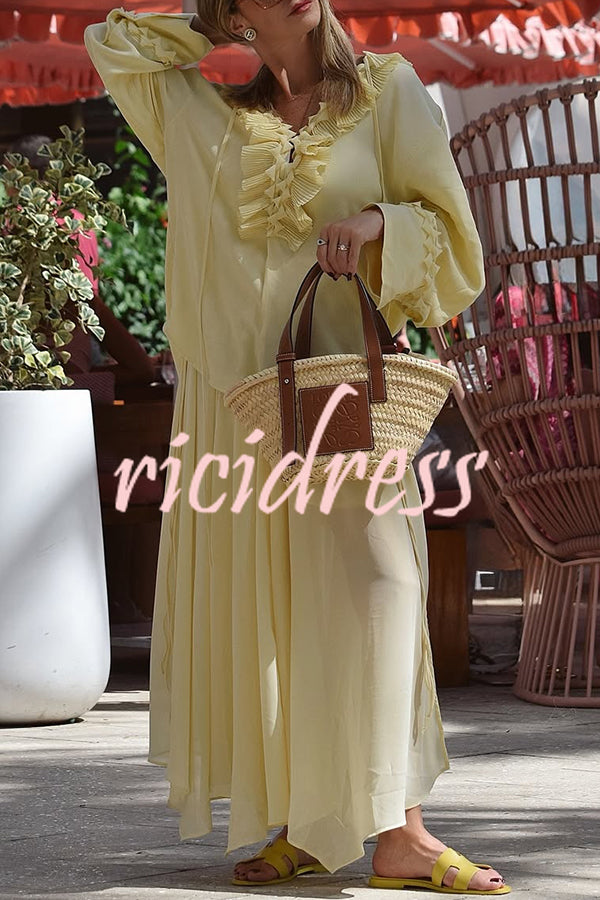 Solid Elastic Waist Drawstring Maxi Skirt