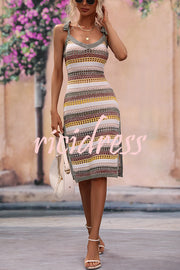 Maureen Knit Colorblock Tie-up Shoulder Slit Vacation Mini Dress