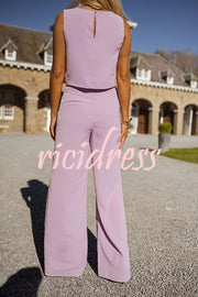 Modern and Elegant Solid Crop Tank and High Rise Flare Loose Pants Set