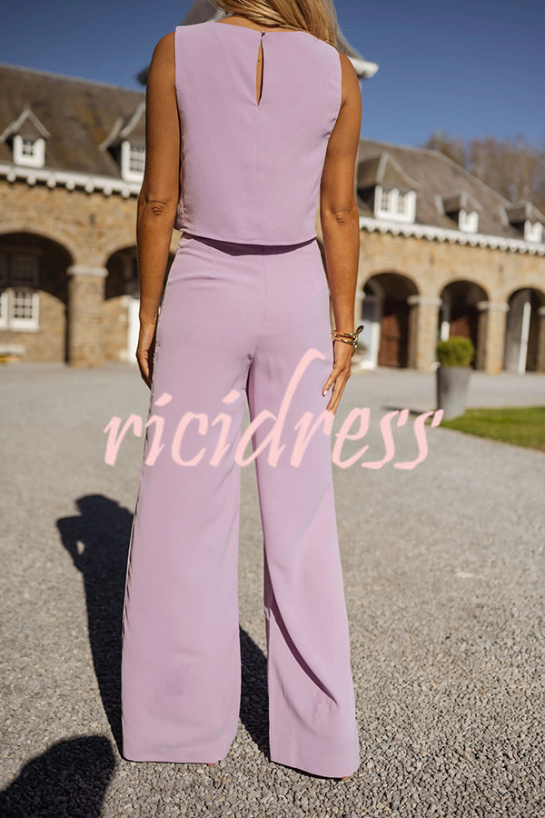 Modern and Elegant Solid Crop Tank and High Rise Flare Loose Pants Set