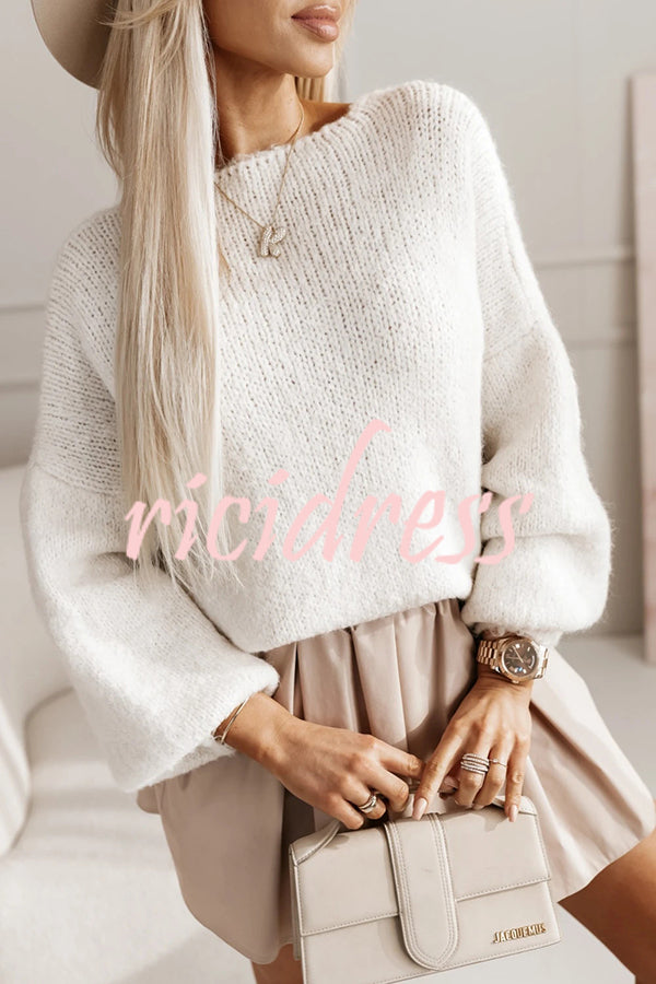 Solid Color Loose Open Back Bow Knitted Casual Sweater