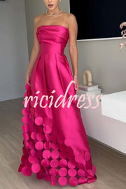 Luxurious Poise Satin Spliced mesh Polka-dot Fabric Off Shoulder Formal Maxi Dress