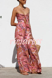 Botanical Print Strappy Resort Style Wide-leg Pants Jumpsuit