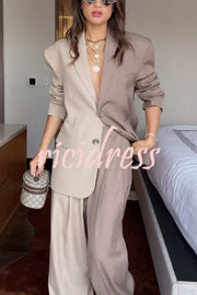 Girl Boss Avant-garde Contrast Colors Lapel Boyfriend Blazer and Pocketed Wide Leg Pants Set