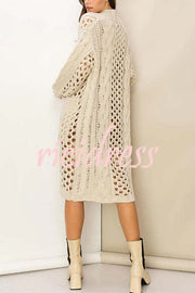 Jamila Knit Cable Cotout Long Sleeve Pocket Oversized Midi Cardigan