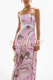 Gorgeous Pastels Unique Print Off Shoulder Low Rise Loose Maxi Dress
