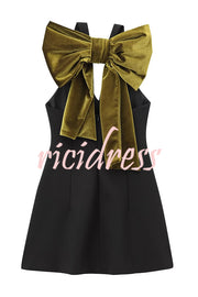 Sweet Party Contrast Back Velvet Bow Detail Mini Dress