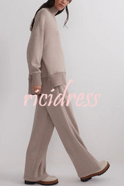 Berner High-Neck Long Sleeve Side Zipper Sweatshirt and Elastic Waist Pocketed Loose Pants Set