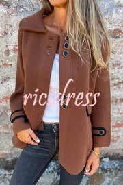 Solid Color Lapel Long Sleeve Button Loose Coat