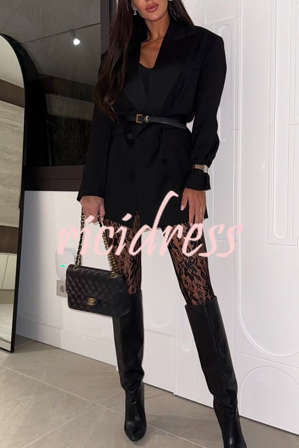 Chic Style Floral Lace See-through High Rise Elastic Waist Tapered Pants