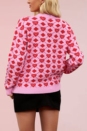 Fashionable Heart-shaped Jacquard Loose Long-sleeved Knit Sweater