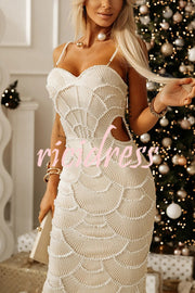 Own It Pearl Sequin Embellished Sexy Backless Cutout Strap Maxi Dress