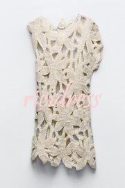 Fashion Crochet Hollow Loose Beach Cover-up Mini Dress