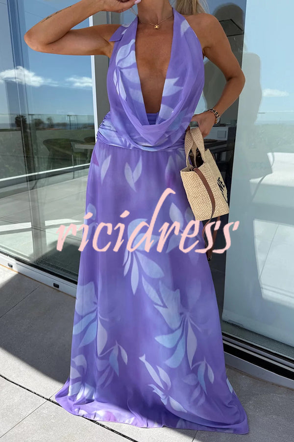 Sexy Sleeveless Backless Halter Neck Lace Up Maxi Dress