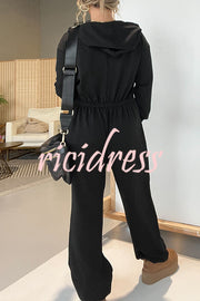 Cozy Days Long Sleeve Pocket Hooded Drawstring Jumpsuit