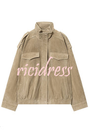 Fashionable Suede Loose Pocket Leather Jacket