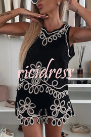Angie Embroidery Cut-out Sleeveless Top and Elastic Waist Loose Shorts Set
