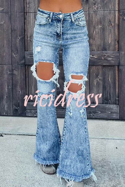 High Rise Ripped Fringed Pocket Jeans