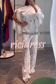 Chic Moment Floral Lace Patchwork High Rise Wide Leg Pants