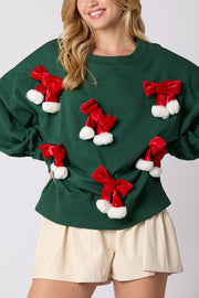 Christmas Bow Embellished Casual Long-sleeved Sweatshirt