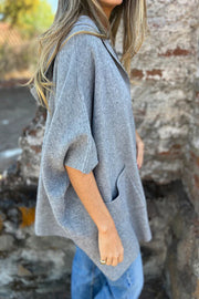 Solid Color Casual Hooded Single Button Pocket Loose Cape Jacket