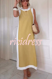 Ellie Contrast Color Sleeveless Midi Top and Elastic Waist Pocket Shorts Set