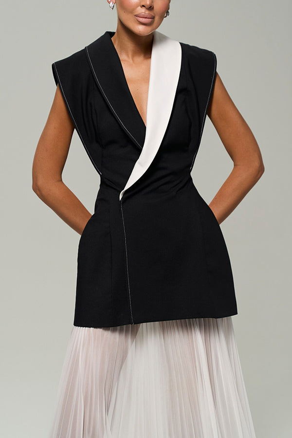 Modern Day Contrast Color Wide Sleeve Waisted Lapel Suit Vest