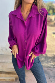 Solid Color Loose Batwing Sleeve Buttoned Casual Shirt