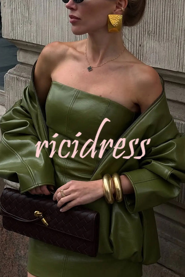 Sexy Tube Top Back Zipper Slim Leather Mini Dress