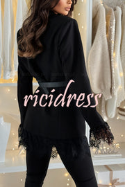 Spiced Muse Lace Trim Button Up Long Sleeve Lapel Blazer