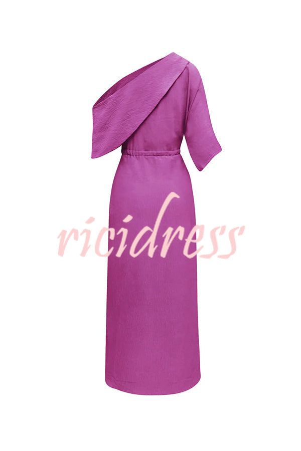Whispered Yes Satin Irregular Lapel Neckline Design Ruched Maxi Dress