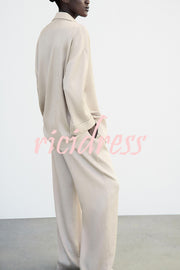 Fashionable Pleated Elastic Waist Tie Casual Pocket Wide-leg Pants