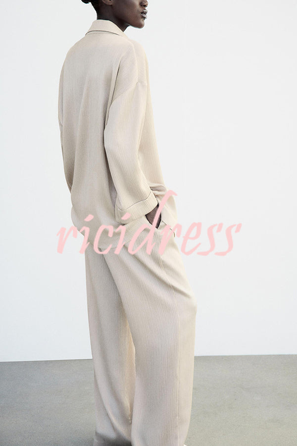 Fashionable Pleated Elastic Waist Tie Casual Pocket Wide-leg Pants