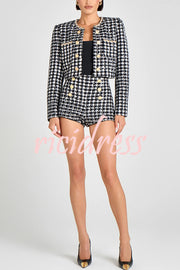Remy Check Bouclé-tweed Fabric Pearl Trim Gold Button Long Sleeve Jacket