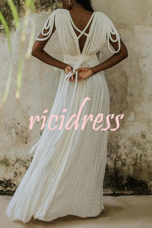 Resort Style Draped Braids Shoulder Backless Cover-up Loose Maxi Dress