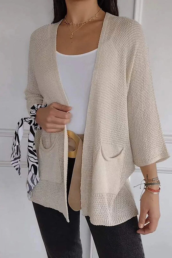 Solid Color Loose Long Sleeve Pocket Knitted Cardigan