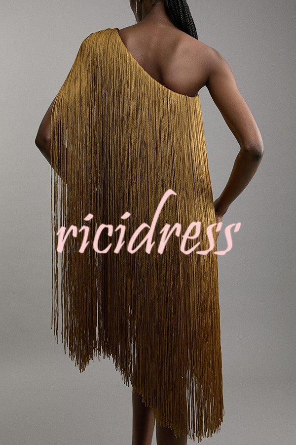 Fashion One-shoulder Slim-fit Elegant Tassel Mini Dress