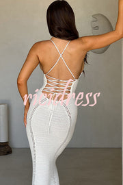 Warm Weather Favorite Knit Crochet Hollow Out Back Lace-up Stretch Maxi Dress