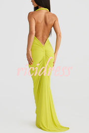 Everything You Want Rope Detail Backless Ruched Stretch Maxi Dress