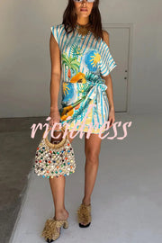 See You in Rio Tropical Fruits Print Wrap Tie-up Mini skirt