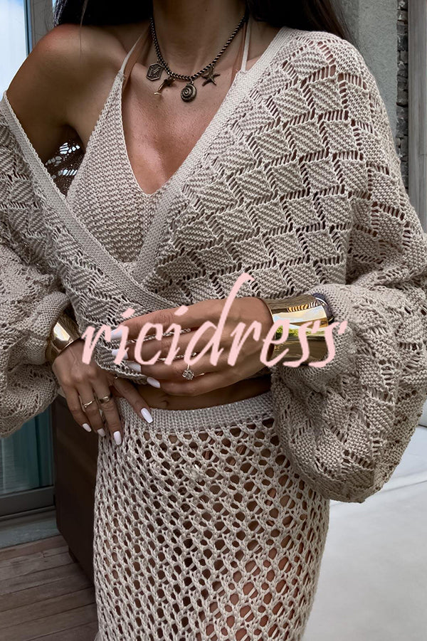 Fashion Front Cross Loose Lantern Sleeve Knitted Top