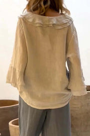 Solid Color V-neck Ruffled Casual Loose Top