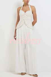Show Exquisiteness Satin Pleated Heart-shaped Off Shoulder Halter Tank