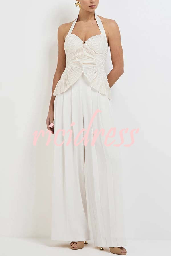 Show Exquisiteness Satin Pleated Heart-shaped Off Shoulder Halter Tank