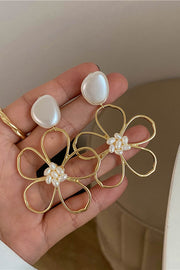 Simple Hollow Flower Pearl Earrings