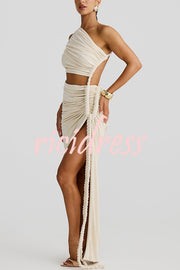 Juliana Rope Detail Ruched One Shoulder Cutout Stretch Maxi Dress