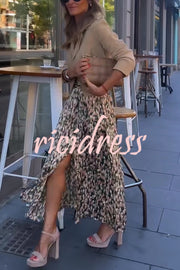 Unique Print High-Waisted Casual Slit Maxi Skirt