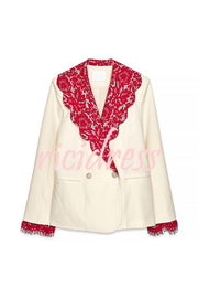 Love Letter Contrast Lace Detail Long Sleeve Wave Lapel Loose Blazer