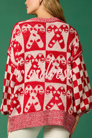 Christmas Candy Plaid Round Neck Long Sleeve Loose Knit Sweater